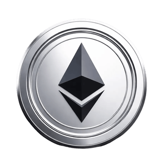 Floating graphic showing an Ethereum (ETH) coin